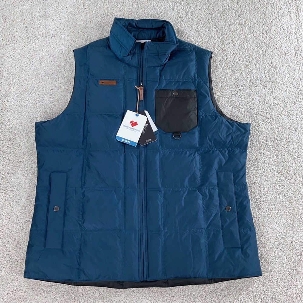 Obermeyer‎ Owen Down Vest Mens XL Blue Puffer Insulator Heritage 550 Fill NEW